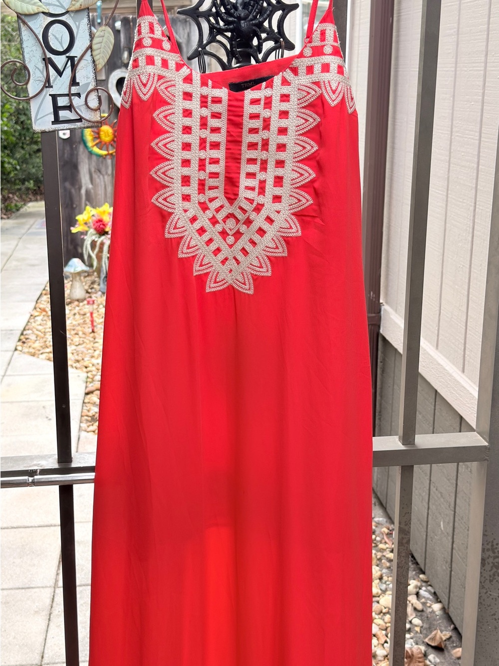 THML Red Embroidered Boho Maxi Dress | Resort Vacation Coverup‎ Dress
